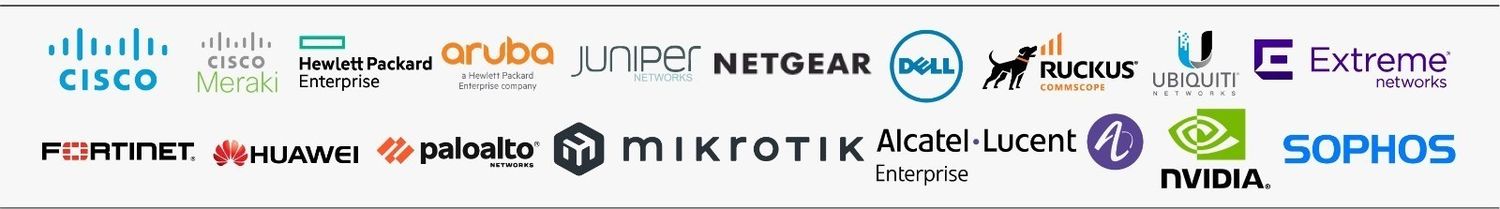 Technology partners: Cisco, Aruba, Juniper, Netgear, Dell, Fortinet, Mikrotik, Alcatel-Lucent, Sophos, Nvidia and more